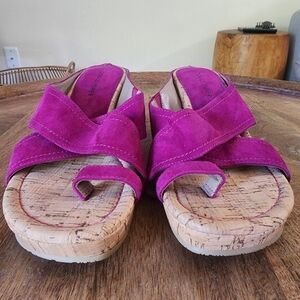Donald Pliner Magenta Cork Heel Leather Platform Wedge Sandals Womens 9